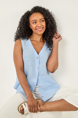 Roman Petite Buttoned Sleeveless Blouse