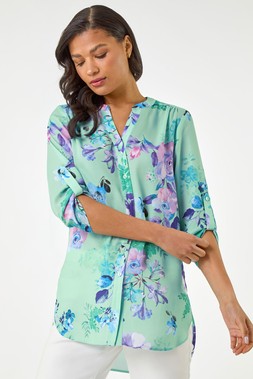 Roman Light Blue Floral Print Blouse