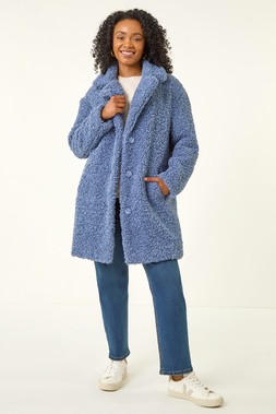 Roman Petite Blue Teddy Longline Coat
