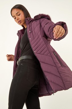 Roman Petite Plum Longline Padded Puffer Coat