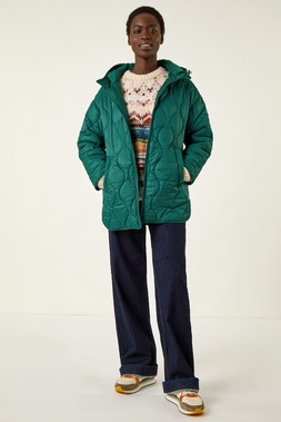 Roman Green Quilted Hooded Coat
