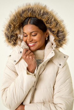 Roman Cream Faux Fur Padded Belt Coat