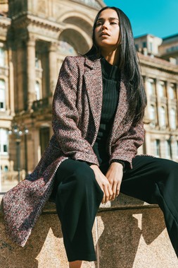 Red Petite Herringbone Smart Coat