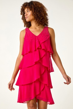Roman Cerise Hotfix Tiered Dress