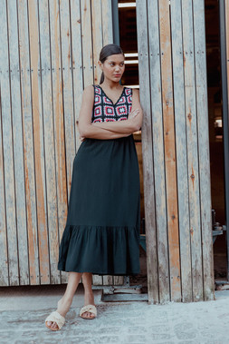 Roman Coral Sleeveless Crochet Fit & Flare Midi Dress