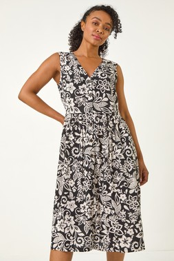 Roman Petite Black Button Through Pocket Dress