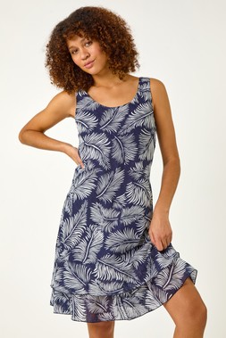 Roman Leaf Print Double Layered Dress