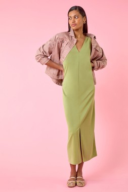 Roman Green Soft Pique Jersey Midi