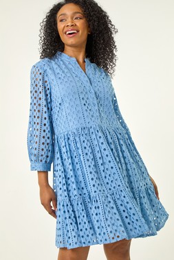 Roman Petite Blue Broderie Tiered Dress
