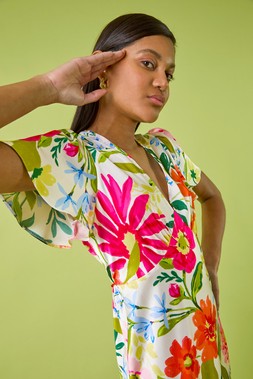 Roman White Floral Satin Midi Dress