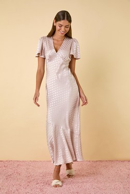 Roman Natural Satin Spot Print Midi Dress