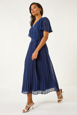 Roman Lace Detail Wrap Midi Dress