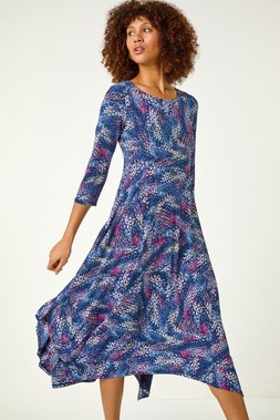 Roman Pink Abstract Hanky Hem Midi Dress