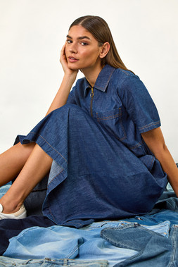 Roman Denim Zip Midi Dress