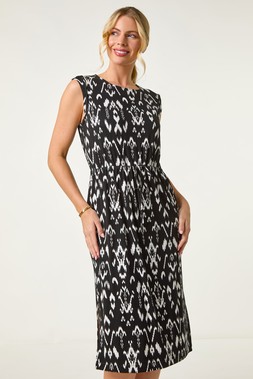 Roman Petite Aztec Print Tie Waist Dress