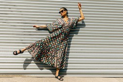 Roman Geo Print V-Neck Frill Maxi Dress