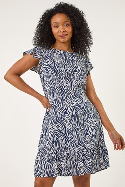 Roman Petite Navy Zebra Print Frill Dress