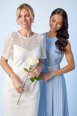 Roman Petite Blue Lace Pleat Midi Dress & Roman Petite Ivory Petite Lace Short Sleeve Dress