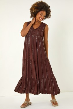 Roman Sequin Tiered Maxi Dress