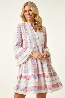 Roman Petite Turquoise Jacquard Tiered Dress