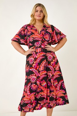 Roman Curve Pink Printed Wrap Jersey Dress