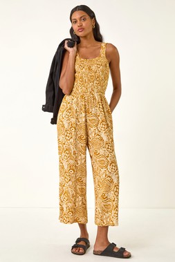 Roman Paisley Print Cropped Jumpsuit