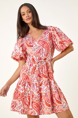 Roman Dusk Red Paisley Print Hotfix Dress