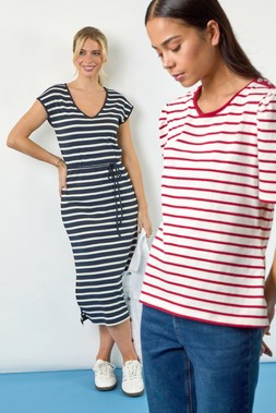 Roman Petite Red Stripe Ruched Sleeve Top