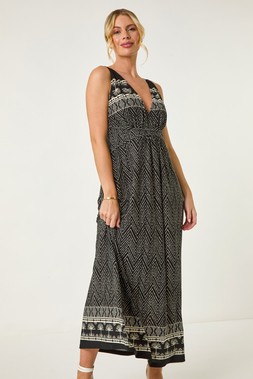 Roman Petite Palm Print Border Maxi Dress