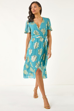 Roman Jacquard Midi Wrap Dress
