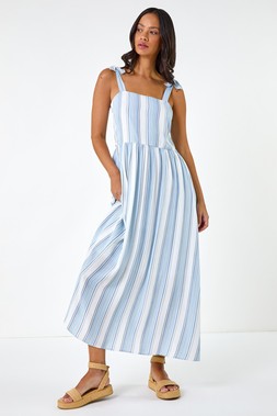Dusk Stripe Shirred Midi Dress
