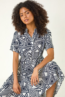 Roman Dusk Abstract Print Midi Shirt Dress