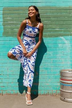 Roman Blue Abstract Ric Rac Maxi Dress