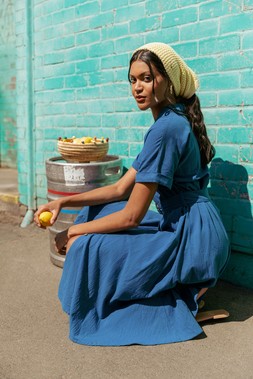 Roman Blue Linen Look Shirt Dress