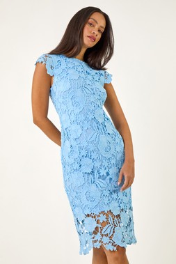 Roman Dusk Blue Floral Lace Crochet Dress