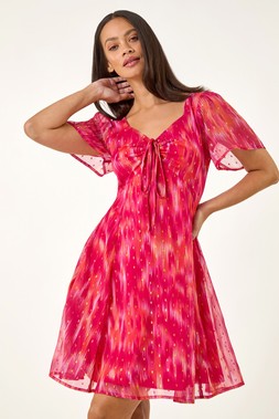 Roman Dusk Blurred Foil Print Dress