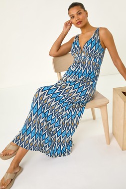 Roman Geometric V-Neck Maxi Dress