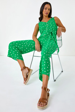 Dusk Green Spot Print Belted Jumpsuit