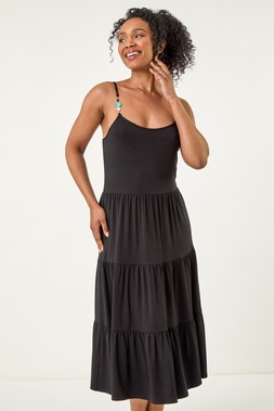 Roman Petite Bead Trim Strappy Tiered Dress