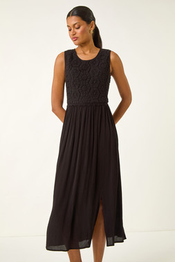 Roman Crochet Bodice Midi Dress