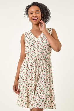 Rpman Petite Cherry Tie Waist Dress