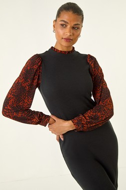 Roman Rust Contrast Print Knitted Dress