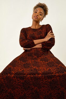 Roman Rust Speckled A-Line Stretch Midi Dress
