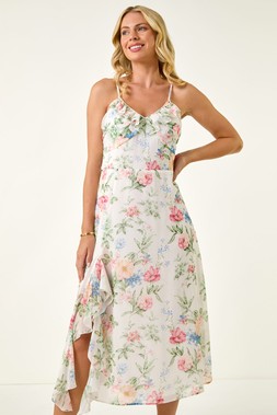 Roman Petite Floral Frill Midi Dress