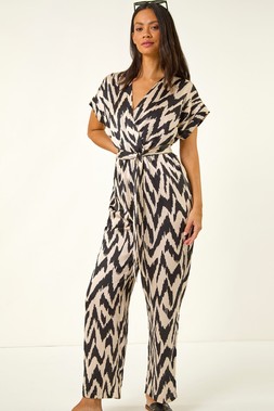 Roman Dusk Black Zig Zag Wrap Front Jumpsuit