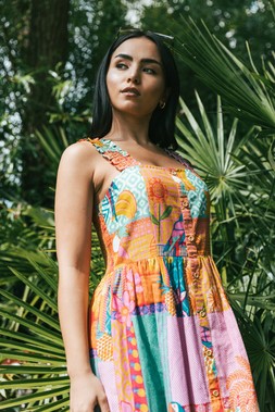 Roman Petite Patchwork Tiered Maxi Dress