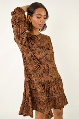 Roman Spot Print Zip Front Dress
