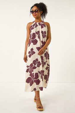 Roman Petite Chocolate Floral Halter Neck Dress