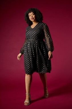 Roman Curve Black Polka Dot Dress