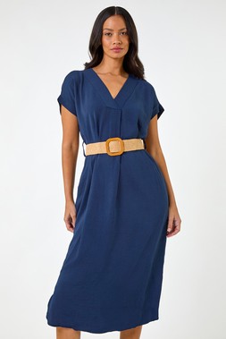 Dusk Navy Belted Pocket Midi Dress